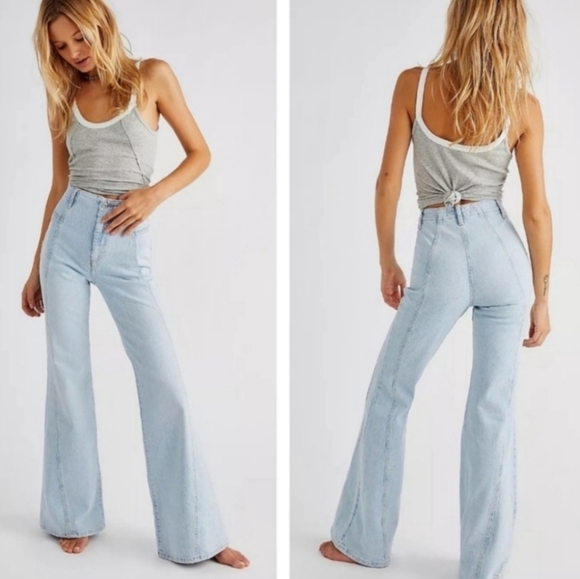 Free People Florence Flare Leg Jeans Light Blue Denim NEW - Picture 10 of 10